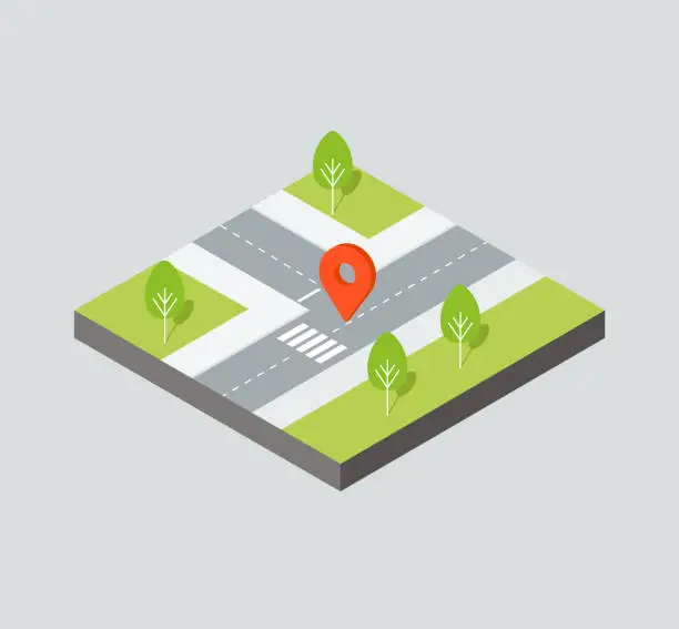 Vector illustration of Road and Grass Isometric