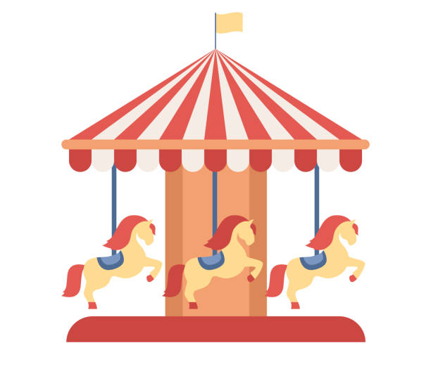 istock Carousel horses or merry-go-round ride in amusement park. Vector flat illustration 1417321838