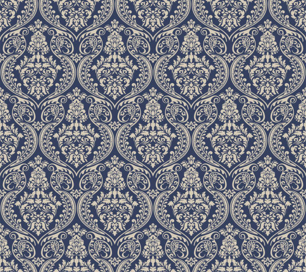 Blue And Cream Victorian Damask Luxury Decorative Fabric Pattern Victorian damask in blue and cream color, luxury decorative fabric pattern. nobility stock illustrations