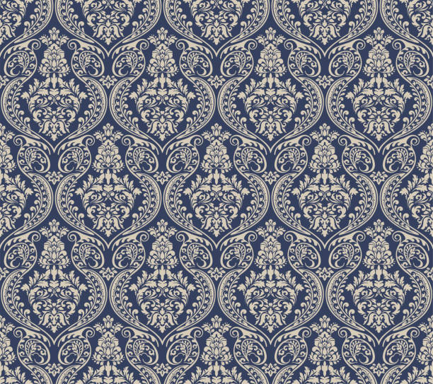 Blue And Cream Victorian Damask Luxury Decorative Fabric Pattern Victorian damask in blue and cream color, luxury decorative fabric pattern. light blue silk stock illustrations
