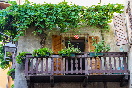 Malcesine, Verona province, Veneto, Italy: balcony of old house