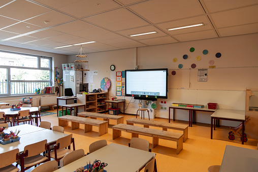 Empty classroom, before the lessons start.