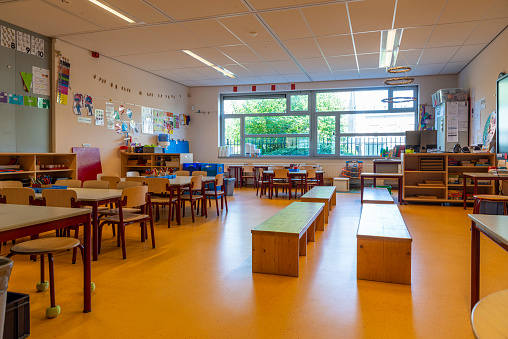 Empty classroom, before the lessons start.