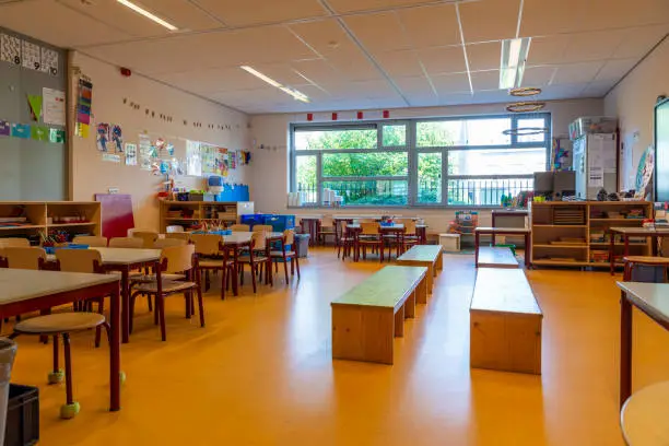 Photo of Empty classroom in a elementary school..