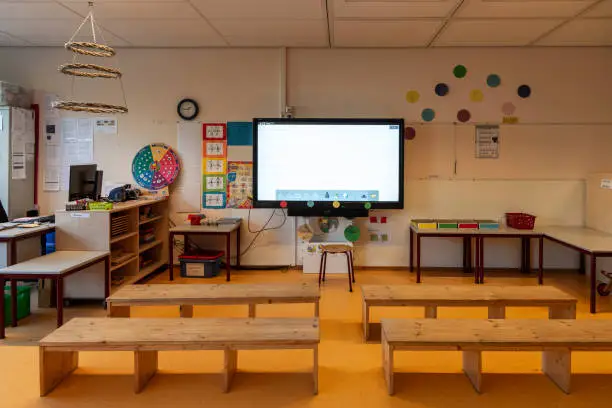 Photo of Empty classroom in a elementary school..