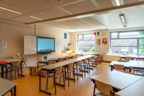 Photo of Empty classroom in a elementary school..