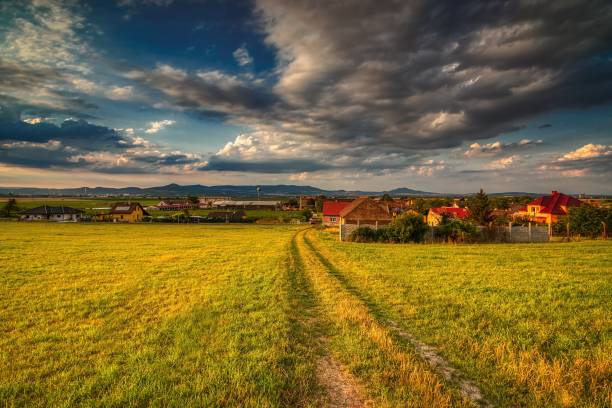 Keblice, Czechia - July 04, 2022: village at summer sunset