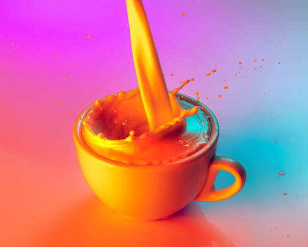 istock Sugar please. Cup of coffee with milk standing on mirror surface over gradient blue white background in neon light. Concept of art, beauty, drinks 1417328469
