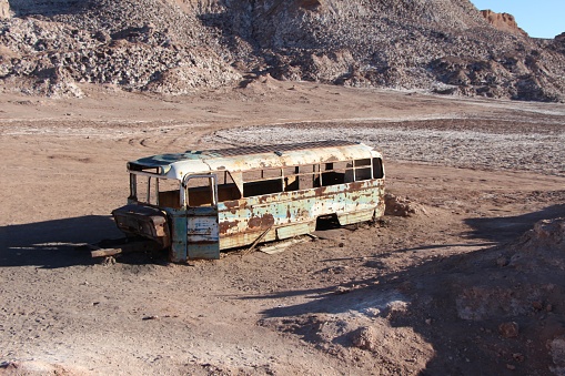 Broken bus in the Atacama Desert in Chile
