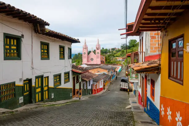 street view of jerico colonial town in aintioquia, colombia