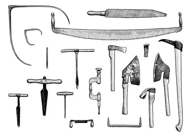 Vector illustration of Vector drawing of old woodworking tools