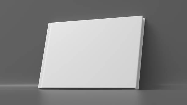 istock Blank horizontal hardcover book cover mockup standing on gray background 1417344655