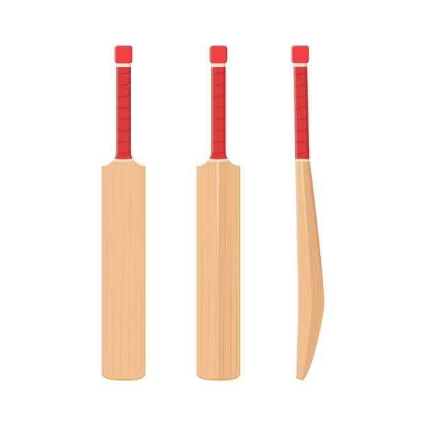 istock Cricket bat set of front, back and side view flat vector illustration. Isolated sport gear icon element 1417346149