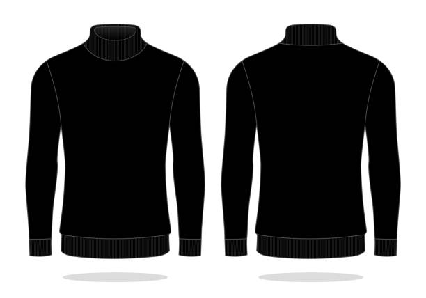 istock Men's Blank Black Turtle Neck Long Sleeve T-Shirt Template 1417346663