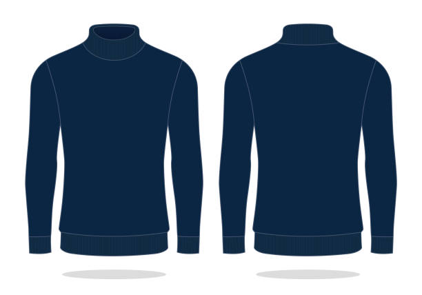 istock Men's Blank Navy Blue Turtle Neck Long Sleeve T-Shirt Template 1417346688