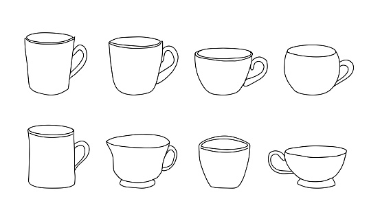 Cup of coffee or tea set, one single continuous line drawing. Simple beautiful mug with steam beverage. Vector illustration