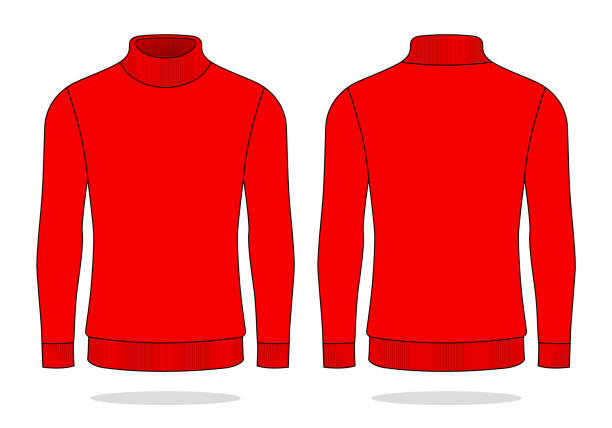 istock Men's Blank Red Turtle Neck Long Sleeve T-Shirt Template 1417346734