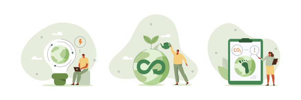 zestaw zrównoważonej gospodarki - environmental footprint stock illustrations