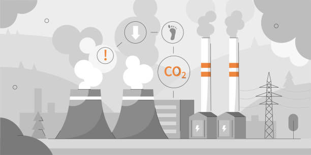 illustrazioni stock, clip art, cartoni animati e icone di tendenza di fabbrica di carbone - footprint carbon environment global warming