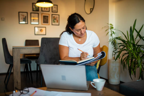 istock Adult woman learning at home 1417348103