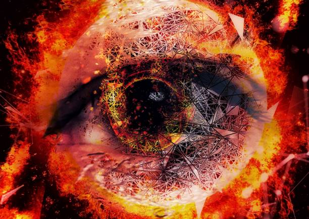 istock 3D illustration of a burning flame eye 1417352682