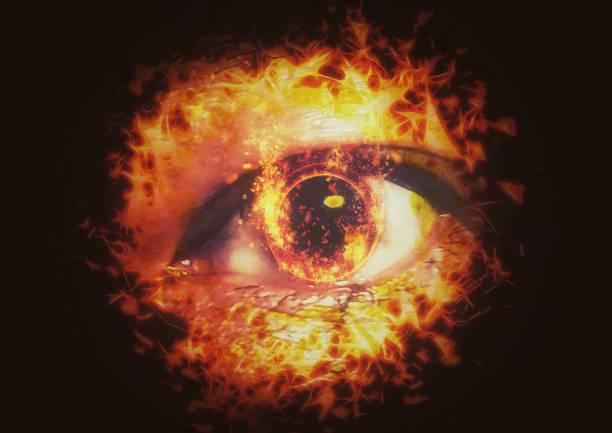 istock 3D illustration of a burning flame eye 1417352685