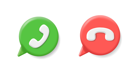 Green and red phone handset in chat bubble icon. Calling and disconnection mobile talk sign on speech bubble.