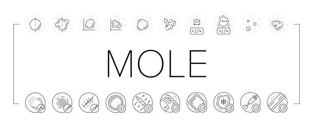 ilustrații de stoc cu mole problemă de piele și icoane boala set vector - cicatrice