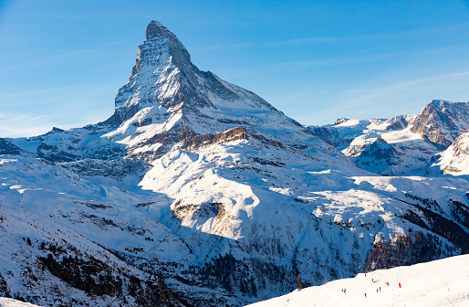 Impressive mountains landscape of Swiss Alps with famous Matterhorn peak