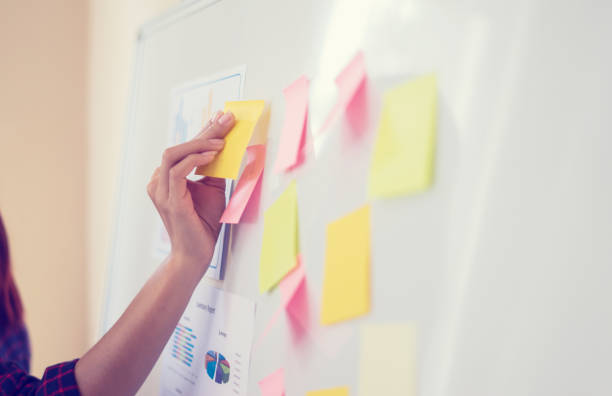 istock Business people meeting at office and use post it notes to share idea. Brainstorming concept. Sticky note on glass wall.business women working and communicating together in creative office 1417354972