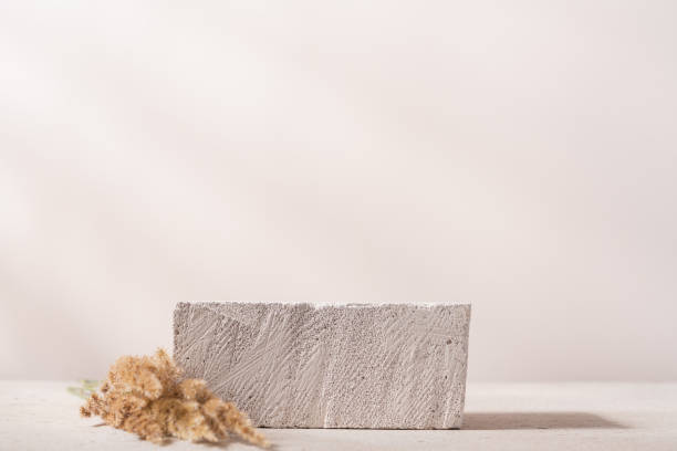 istock Textured stone on white background with dry flowers 1417356868