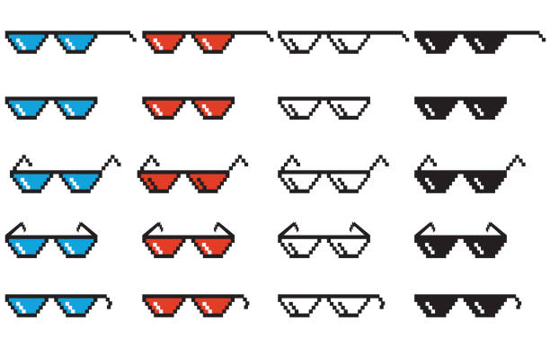 ilustrações, clipart, desenhos animados e ícones de conjunto vetorial de óculos pixel - meme