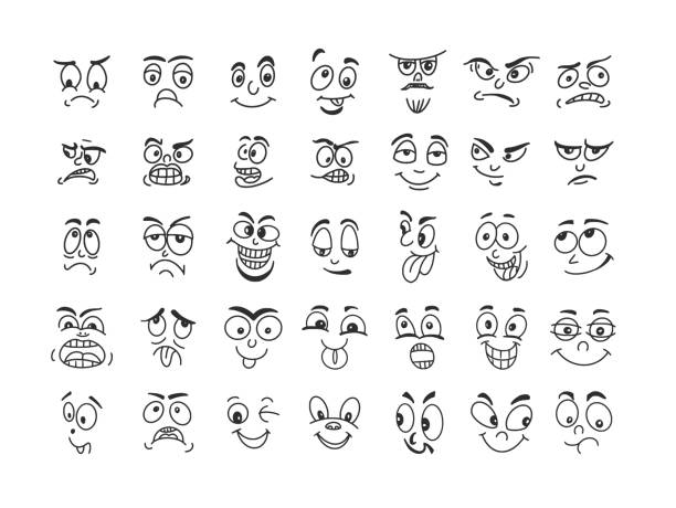 illustrations, cliparts, dessins animés et icônes de emoji doodles set, face emotions - anthropomorphisme