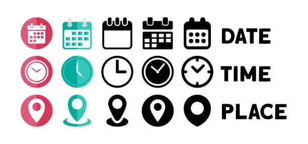 Vector illustration of Date, Time, Address or Place Icons Symbol