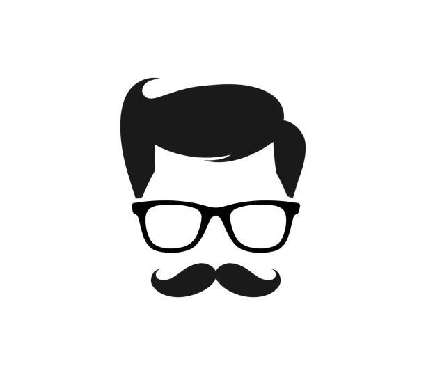 kreative erwachsene geek moustache logo vektor design icon - bart stock-grafiken, -clipart, -cartoons und -symbole