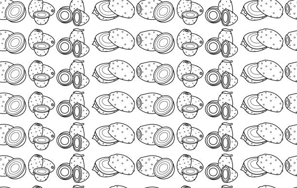 owoc opuncji bezszwowy wzór doodle vector do wstęgi i druku - prickly pear fruit illustrations stock illustrations