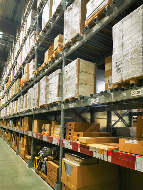 istock Rows of stacked shelves filled with packaged goods 1417375183