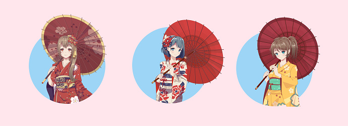 Ilustración de Anime Manga Chicas Personajes De Dibujos Animados Chica Con Kimono Japonés Con Paraguas Iconos Redondos Aislados y más Vectores Libres de Derechos de Cultura japonesa - iStock Ilustración de Anime Manga Chicas Personajes De Dibujos Animados Chica Con Kimono Japonés Con Paraguas Iconos Redondos Aislados y más Vectores Libres de Derechos de Cultura japonesa - iStock