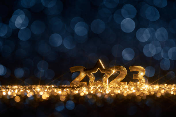 Happy New Year 2023 - Christmas Star Background Blue Party Celebration stock photo