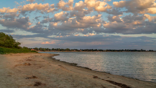 summer sunset over Boyd Lake State Park in northern Colorado