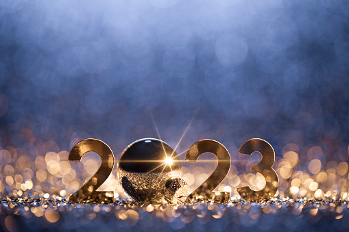New Year 2023 Christmas Background Gold Blue Party Celebration Stock Photo  - Download Image Now - iStock