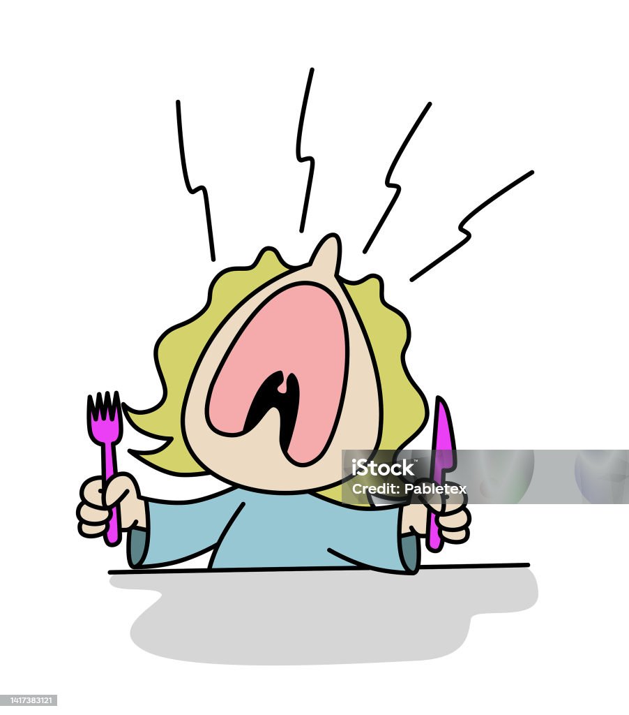 Nhân Vật Cô Bé Dễ Thương Khóc Lóc Giận Dữ Với Một Cái Nĩa Và Một ...