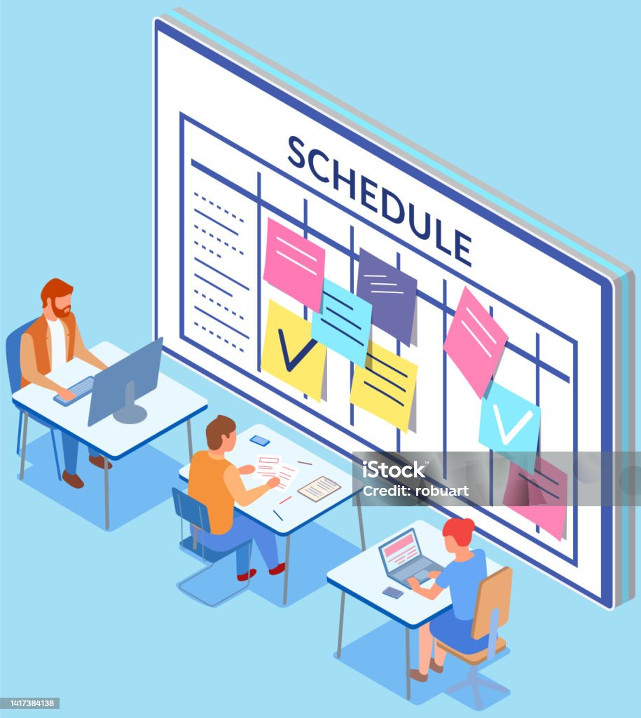Business Team With Computers Makes Office Timetable People Analyzing ...