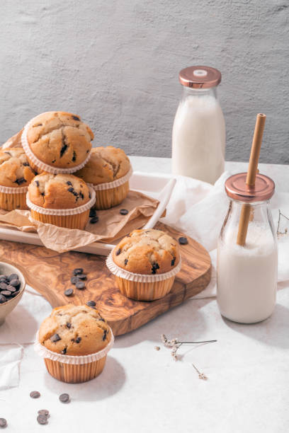 istock Chocolate chip muffins with milk 1417385985