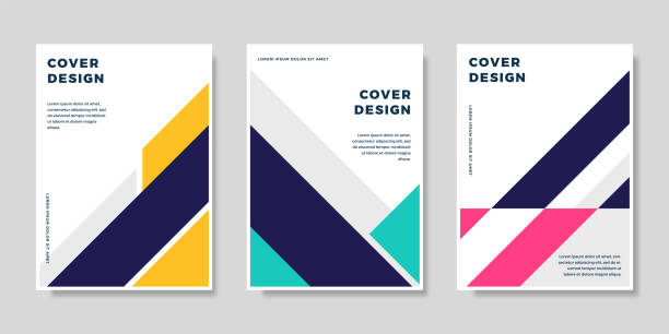ilustrações de stock, clip art, desenhos animados e ícones de set of book cover brochure designs in geometric style. vector illustration. - covering