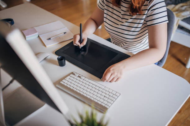 istock Woman on graphic design online course 1417388812