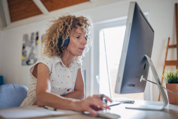istock Woman on graphic design online course 1417391904