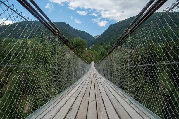 istock Suspension bridge in Muhlebach, over the Rhone river 1417392457