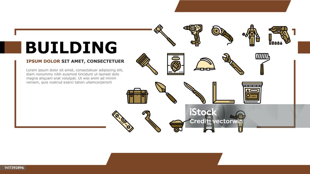 Tools Header Photo Building Tool Hammer Repair Drill Landing Header Vector Stock ...