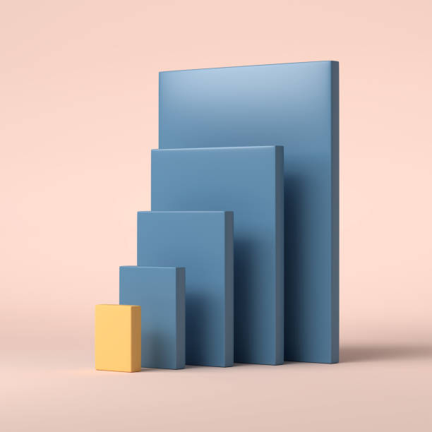A small domino can fall over a large one. 3D Scene.